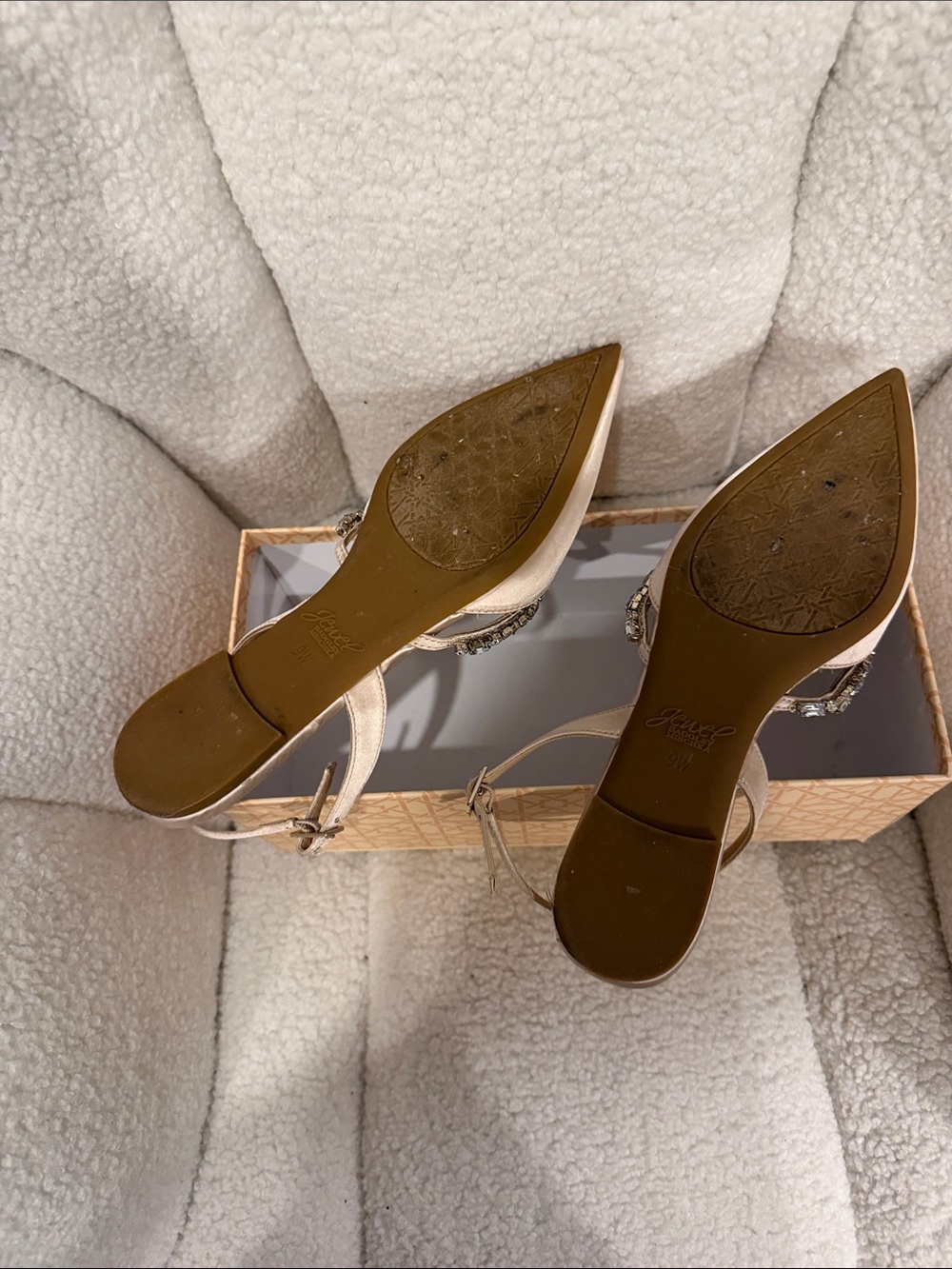 Badgley Mischka Nude Satin Pointed Toe Slingbacks with Crystal Trim - Picture 3 of 4
